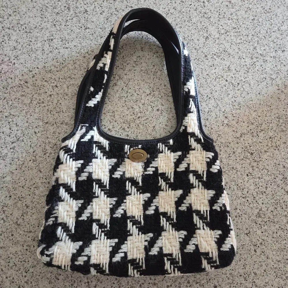 Miu Miu Houndstooth Wool Leather Black White Shoulder Bag Purse Turn Lock✨️Y2K - Picture 13 of 15